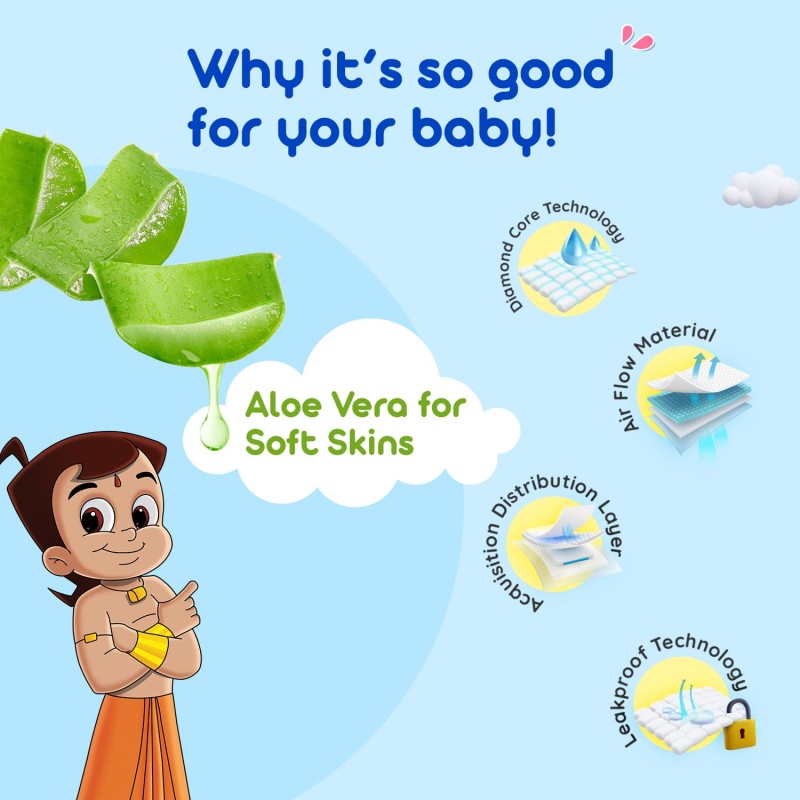 Bumtum Chota Bheem Medium Baby Diaper Pants, Leakage Protection Infused With Aloe Vera, Cottony Soft High Absorb Technology (Pack of 1, 66 Pcs. per pack)