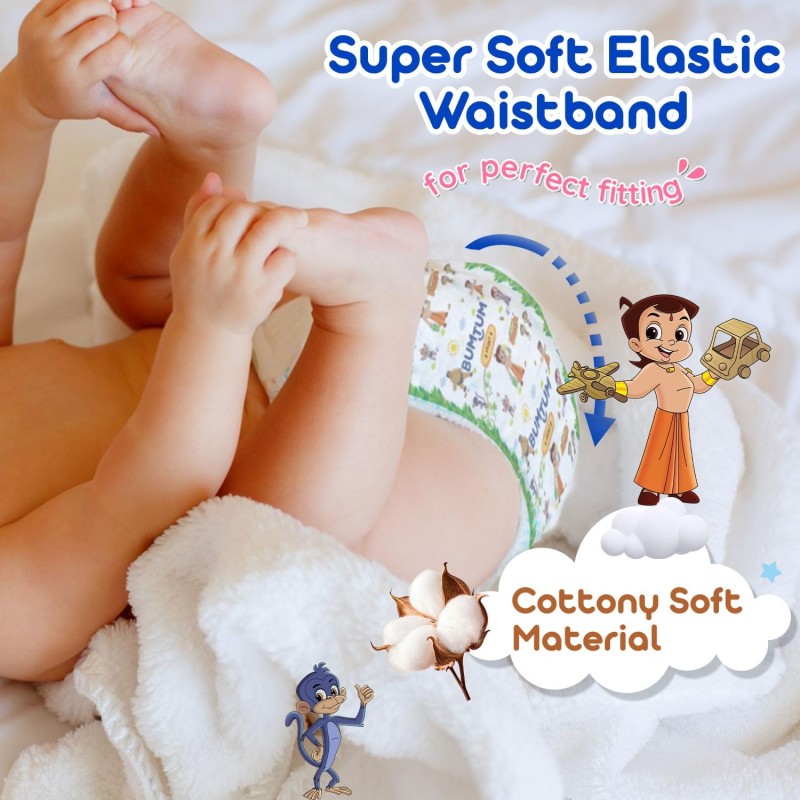 Bumtum Chota Bheem Medium Baby Diaper Pants, Leakage Protection Infused With Aloe Vera, Cottony Soft High Absorb Technology (Pack of 1, 66 Pcs. per pack)