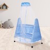 Supples Baby Cradle with Swing and Mosquito Net | Blue | for Babies up to 10 Months | Sturdy and Safe Design | 4 Wheels with Brakes | with Swing Lock and Storage