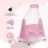 Supples Baby Cradle with Swing and Mosquito Net | Pink | for Babies up to 10 Months | Sturdy and Safe Design | 4 Wheels with Brakes | with Swing Lock and Storage