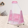 Supples Baby Cradle with Swing and Mosquito Net | Pink | for Babies up to 10 Months | Sturdy and Safe Design | 4 Wheels with Brakes | with Swing Lock and Storage