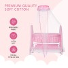 Supples Baby Cradle with Swing and Mosquito Net | Pink | for Babies up to 10 Months | Sturdy and Safe Design | 4 Wheels with Brakes | with Swing Lock and Storage