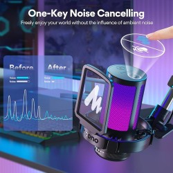 Maono RGB Condenser Mic with Noise Cancellation, USB Gaming Podcast Microphone with Adjustable RGB Lights, 1-Click Mute, Mic Gain, 0-Lantency Monitoring for YouTube Video Recording, PC (DGM20S-Black)