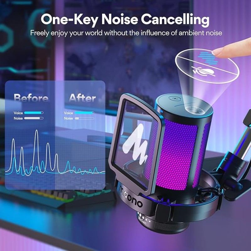 Maono RGB Condenser Mic with Noise Cancellation, USB Gaming Podcast Microphone with Adjustable RGB Lights, 1-Click Mute, Mic Gain, 0-Lantency Monitoring for YouTube Video Recording, PC (DGM20S-Black) Maono RGB Condenser Mic with Noise Cancellation, USB Gaming Podcast Microphone with Adjustable RGB Lights, 1-Click Mute, Mic Gain, 0-Lantency Monitoring for YouTube Video Recording, PC (DGM20S-Black)