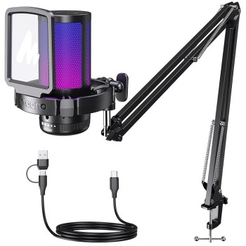 Maono RGB Condenser Mic with Noise Cancellation, USB Gaming Podcast Microphone with Adjustable RGB Lights, 1-Click Mute, Mic Gain, 0-Lantency Monitoring for YouTube Video Recording, PC (DGM20S-Black)