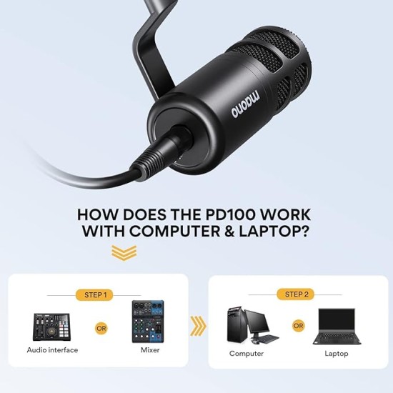 Maono PD100 Professional XLR Dynamic Microphone for Singing, YouTube Recording, Podcast, with Voice Isolation Technology, Metal Mic, Work for Audio Interface, Mixer