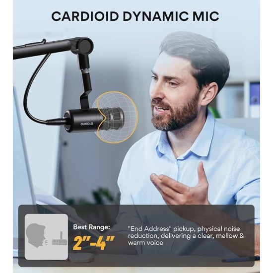 Maono PD100 Professional XLR Dynamic Microphone for Singing, YouTube Recording, Podcast, with Voice Isolation Technology, Metal Mic, Work for Audio Interface, Mixer