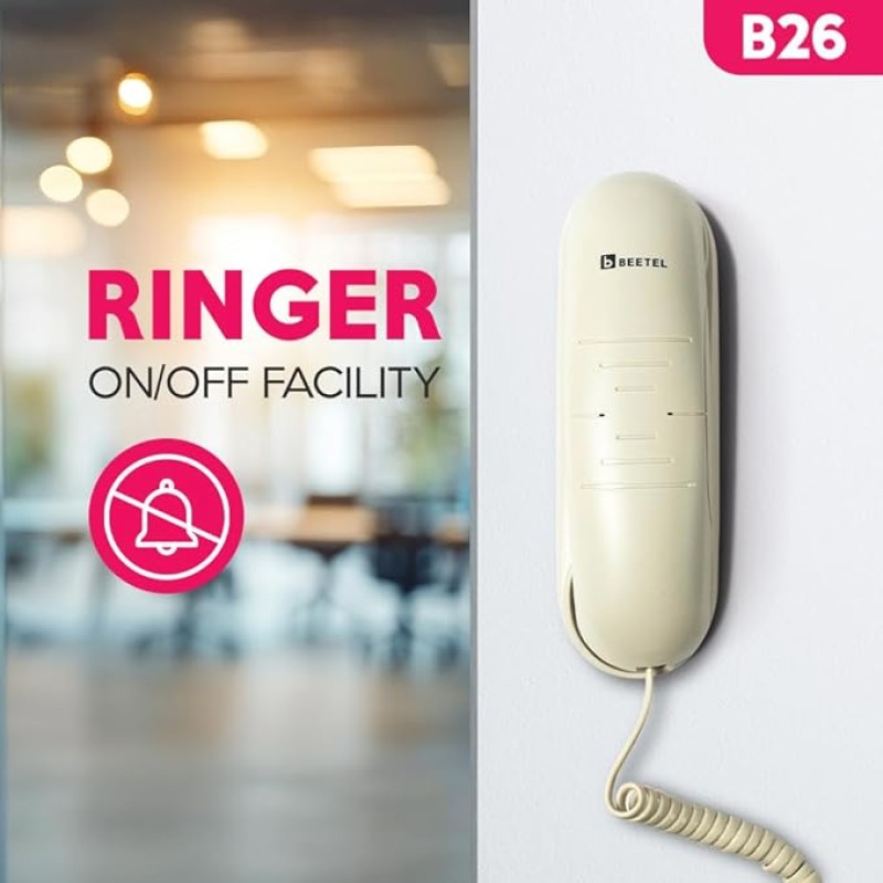 Beetel B26 Slim Cordless Landline Phone,Ringer Volume Control,LED Ring Indication,Wall/Desk Mountable,Classic Design,Clear Call Quality,Mute/Pause/Flash/Redial Function (Made in India)(Warm Grey)(B26)