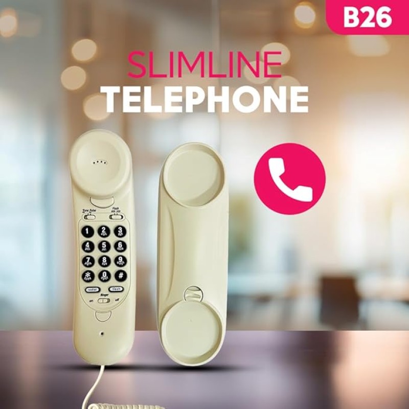 Beetel B26 Slim Cordless Landline Phone,Ringer Volume Control,LED Ring Indication,Wall/Desk Mountable,Classic Design,Clear Call Quality,Mute/Pause/Flash/Redial Function (Made in India)(Warm Grey)(B26)