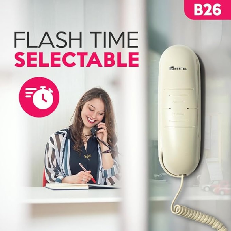 Beetel B26 Slim Cordless Landline Phone,Ringer Volume Control,LED Ring Indication,Wall/Desk Mountable,Classic Design,Clear Call Quality,Mute/Pause/Flash/Redial Function (Made in India)(Warm Grey)(B26)