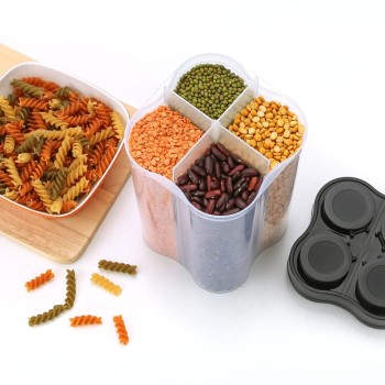 Clazkit Airtight Transparent Plastic Lock Food Storage 4 Section Container Jar for Grocery, Fridge Container Pack of 1, 2500ML - Black Clazkit Airtight Transparent Plastic Lock Food Storage 4 Section Container Jar for Grocery, Fridge Container Pack of 1, 2500ML - Black
