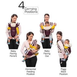 BabyGo Kids 4-in-1 Adjustable Baby Carrier Cum Kangaroo Bag | Multiple Carry Positions: Front, Back, Hip - Comfortable & Adjustable with Safety Belt and Buckle Straps (Purple)