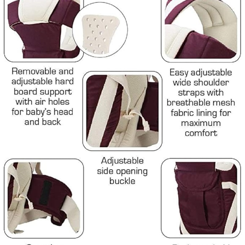 BabyGo Kids 4-in-1 Adjustable Baby Carrier Cum Kangaroo Bag | Multiple Carry Positions: Front, Back, Hip - Comfortable & Adjustable with Safety Belt and Buckle Straps (Purple) BabyGo Kids 4-in-1 Adjustable Baby Carrier Cum Kangaroo Bag | Multiple Carry Positions: Front, Back, Hip - Comfortable & Adjustable with Safety Belt and Buckle Straps (Purple)
