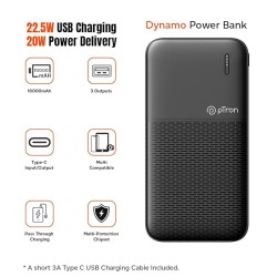 pTron Newly Launched Dynamo 10000mAh 22.5W Power Bank, Made in India, 20W PD Fast Charging, 3 Output, 2 Input Ports Type-C/PD & Micro USB, Li-Polymer Battery & Multiple Layers of Protection (Black)