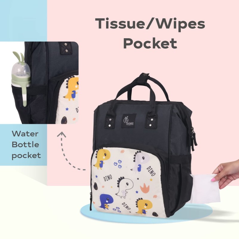 R for Rabbit Caramello Dino Diaper Bag for Mothers Travel Multipurpose Stylish Backpack with 11 Pockets, Water Resistant Large Storage Capacity, 3 Insulated Front Pockets Maternity Bags (Beige)