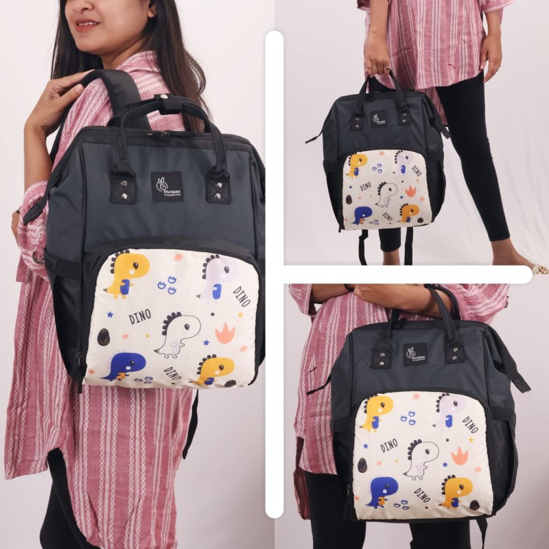 R for Rabbit Caramello Dino Diaper Bag for Mothers Travel Multipurpose Stylish Backpack with 11 Pockets, Water Resistant Large Storage Capacity, 3 Insulated Front Pockets Maternity Bags (Beige)