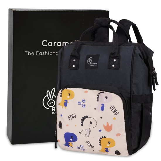 R for Rabbit Caramello Dino Diaper Bag for Mothers Travel Multipurpose Stylish Backpack with 11 Pockets, Water Resistant Large Storage Capacity, 3 Insulated Front Pockets Maternity Bags (Beige)