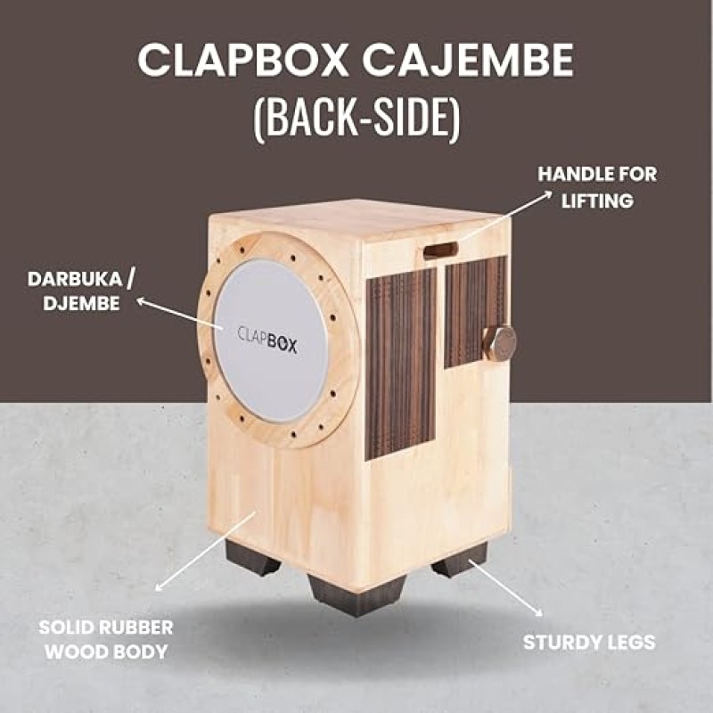 Clapbox Cajembe Cajon (3 instruments in 1) - Rubber wood (H:50 W:30 L:30) 3 Internal Snares, Natural Clapbox Cajembe Cajon (3 instruments in 1) - Rubber wood (H:50 W:30 L:30) 3 Internal Snares, Natural