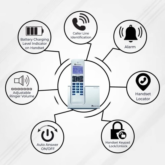 Beetel X75 2.4Ghzexpandable Cordless Landline Phone,Dual Mode DTMF/FSK,1 Line 7 Segment LCD Display & Blue LED Backlit,Illuminated Keypad,2 Way Speaker Phone,6 Step Ringer Volume Control (Silver)(X75)