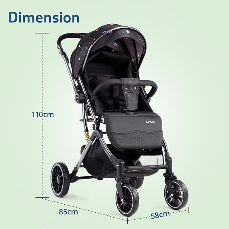LuvLap Alpha Baby Stroller/Pram, One Fold, Travel Friendly, 5 Point Safety Harness, Reversible Handle bar, Multilevel Recline & Adjustable footrest, Extendable Canopy, for Babies 0-3 Years (Black) LuvLap Alpha Baby Stroller/Pram, One Fold, Travel Friendly, 5 Point Safety Harness, Reversible Handle bar, Multilevel Recline & Adjustable footrest, Extendable Canopy, for Babies 0-3 Years (Black)