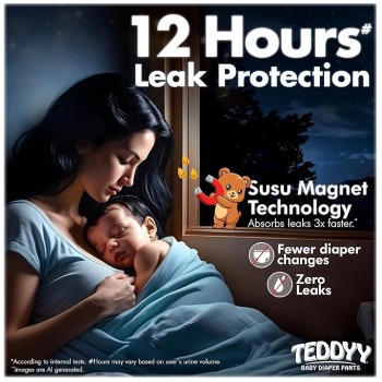 TEDDYY Baby Diapers Pants Easy Medium 56 Count (Pack of 4), 7-12 kgs, 12 hrs Leak Protection, Anti - Bacterial TEDDYY Baby Diapers Pants Easy Medium 56 Count (Pack of 4), 7-12 kgs, 12 hrs Leak Protection, Anti - Bacterial