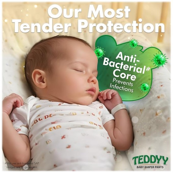 TEDDYY Baby Diapers Pants Easy Medium 56 Count (Pack of 4), 7-12 kgs, 12 hrs Leak Protection, Anti - Bacterial
