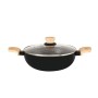 Bergner Bellini Plus Aura 5-Layer Non-Stick 22 cm Kadai with Glass Lid, 2.9 Litres Kadhai with Soft Touch Wooden Finish Handle, 3.2mm Thickness, Induction Bottom and Gas Stove Ready, 1-Year Warranty