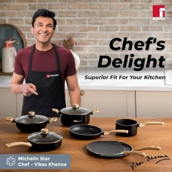 Bergner Bellini Plus Aura 5-Layer Non-Stick 22 cm Kadai with Glass Lid, 2.9 Litres Kadhai with Soft Touch Wooden Finish Handle, 3.2mm Thickness, Induction Bottom and Gas Stove Ready, 1-Year Warranty Bergner Bellini Plus Aura 5-Layer Non-Stick 22 cm Kadai with Glass Lid, 2.9 Litres Kadhai with Soft Touch Wooden Finish Handle, 3.2mm Thickness, Induction Bottom and Gas Stove Ready, 1-Year Warranty