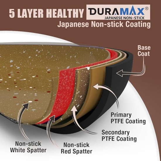 Wonderchef Duralife Die-cast Grill Pan | 5 Layer Healthy Duramax Non-Stick Coating | Soft Touch Handle | Pure Grade Aluminium | PFOA Free | 1.5 liters, 24 cm | 2 Year Warranty Copper