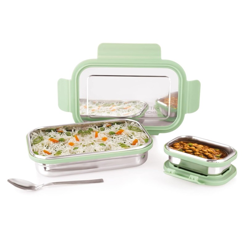 Attro Lunchmate Stainless Steel Airtight Leak-Proof Lunch Box for Office, School, Picnic, 800 Ml - Green Attro Lunchmate Stainless Steel Airtight Leak-Proof Lunch Box for Office, School, Picnic, 800 Ml - Green