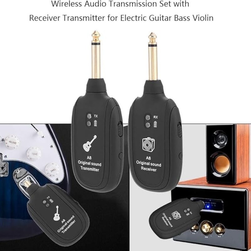 Careflection || Wireless Audio Transmitter Receiver 100ft Transmission Distance Built-in Rechargeable Lithium Battery, Electric Guitar Accessories for Guitar Bass