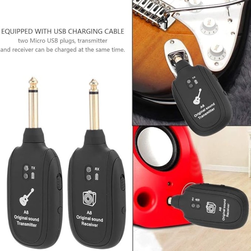 Careflection || Wireless Audio Transmitter Receiver 100ft Transmission Distance Built-in Rechargeable Lithium Battery, Electric Guitar Accessories for Guitar Bass