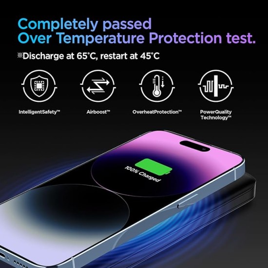 Spigen 3in1 10000mAh Wireless Charging Power Bank with USB-A | USB-C 20W Fast Charging, Included Type C to C Cable, Lithium Polymer - Black