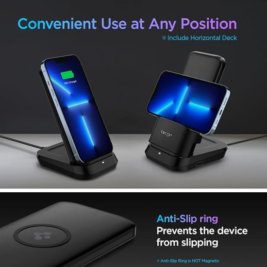 Spigen 3in1 10000mAh Wireless Charging Power Bank with USB-A | USB-C 20W Fast Charging, Included Type C to C Cable, Lithium Polymer - Black