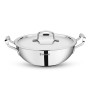 BERGNER Tripro TriPly Stainless Steel 22cm (2.35 L) Deep Kadai/Indian Wok with Lid, Heavy Bottom, Metal Spatual Friendly, Induction Base and Gas Ready 
