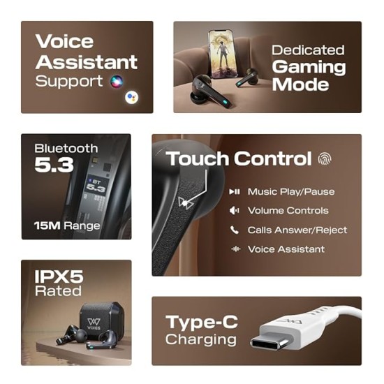 Wings Flobuds 300 Made in Inida Wireless TWS in Ear Earbuds with Leather-Look Finish, Smart Enc, 50 Hrs Total Playtime, Gaming Mode 40 Ms, 13Mm Drivers, Voice Assistant Support Wings Flobuds 300 Made in Inida Wireless TWS in Ear Earbuds with Leather-Look Finish, Smart Enc, 50 Hrs Total Playtime, Gaming Mode 40 Ms, 13Mm Drivers, Voice Assistant Support