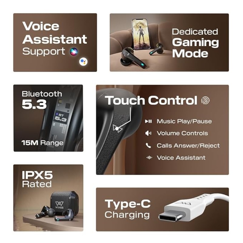 Wings Flobuds 300 Made in Inida Wireless TWS in Ear Earbuds with Leather-Look Finish, Smart Enc, 50 Hrs Total Playtime, Gaming Mode 40 Ms, 13Mm Drivers, Voice Assistant Support Wings Flobuds 300 Made in Inida Wireless TWS in Ear Earbuds with Leather-Look Finish, Smart Enc, 50 Hrs Total Playtime, Gaming Mode 40 Ms, 13Mm Drivers, Voice Assistant Support