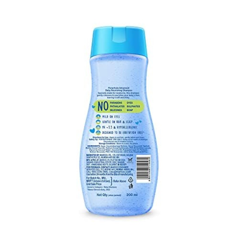 Parachute Advansed Baby Shampoo for Kids |Clear| Doctor Certified | Tear Free | Tender Coconut Water & Virgin Coconut Oil | Soft & Shiny Hair | 200ml Parachute Advansed Baby Shampoo for Kids |Clear| Doctor Certified | Tear Free | Tender Coconut Water & Virgin Coconut Oil | Soft & Shiny Hair | 200ml