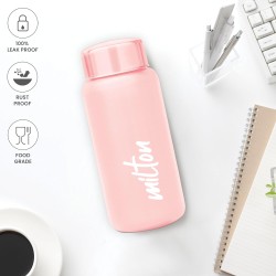 MILTON Aqua 500 Stainless Steel Water Bottle, 500 ml water bottles, Single walled, Leak-Proof, Rust-free Steel Bottle, Easy Grip, Easy to Carry, Travel Bottle, Light Pink