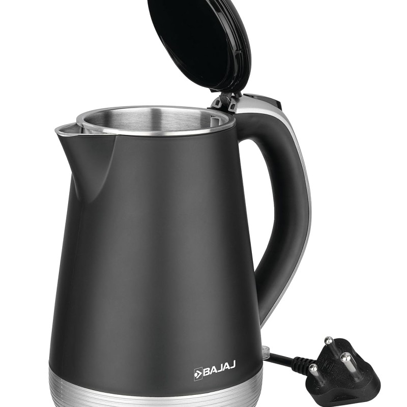 Bajaj KTP 1.7 Ltr Electric Kettle For Hot Water|1600W Double Walled Hot Water Kettle|360� Swivel Base With Cord Storage|On-Off Switch With Indicator|Dry Boil Protection|2 Year Warranty By Bajaj|Silver