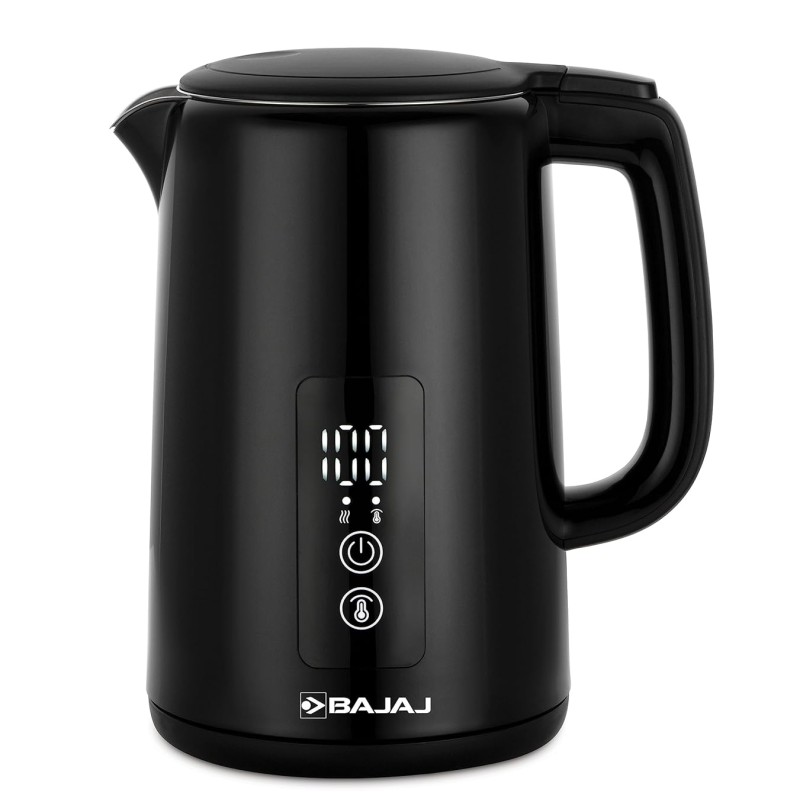 Bajaj KTP 1.5 Litre Digital Electric Kettle| Auto Shut-Off|Dry Boil Mechanism| Digital Temperature Display| 360-degree Cordless Operation| 2-Yr Warranty by Bajaj| Black