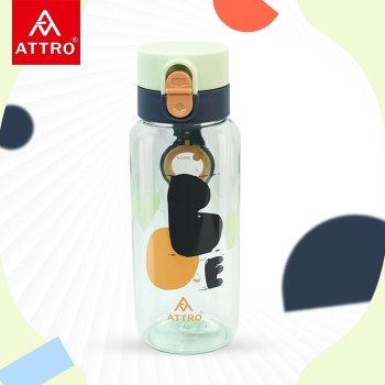Attro Ben 650Ml Cute And Convenient Cartoon Printed Kids Plastic Water Bottle With Designer Hand Strap and Flip Lid Bpa-Free,Leak-Proof,Easy To Clean-Perfect For School,Sports And Travel,Mint Green