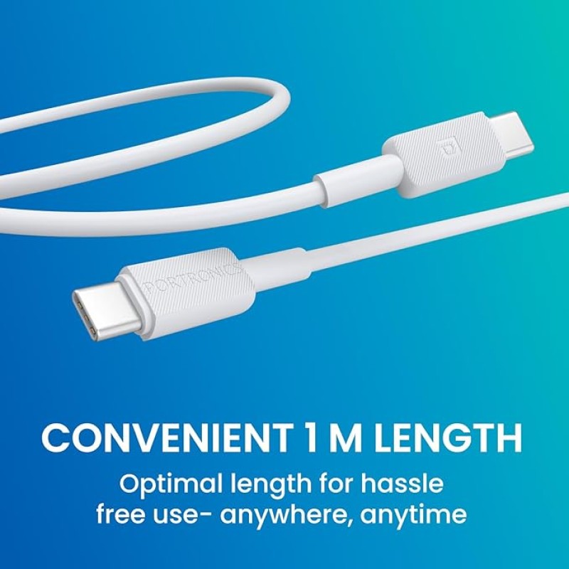 Portronics Konnect Link C Square 60W Type C Fast Charging PD Cable with 480Mbps Data Sync Compatible with Smartphones, iPhone 15 series, MacBook and Other Type C devices 1M Length Portronics Konnect Link C Square 60W Type C Fast Charging PD Cable with 480Mbps Data Sync Compatible with Smartphones, iPhone 15 series, MacBook and Other Type C devices 1M Length