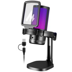 MAONO RGB Condenser Gaming Mic, USB Podcast Microphone with Active Noise Cancellation, Mic Gain, 1-Click Mute, Adjustable RGB Light for YouTube Recording, PC, Laptop (DGM20-Black)