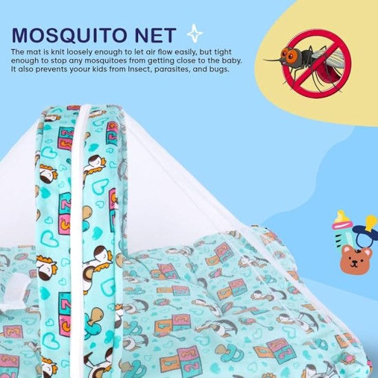 Bumtum Baby Horse Mosquito Net & Neck Throw Pillow, Baby Gadda Set for New Born, 0-6 Month, Printed Baby Bedding, Baby Sleeping Bed of 71Cm X 47Cm X 5Cm, Sky Blue, Cotton, Free Size Bumtum Baby Horse Mosquito Net & Neck Throw Pillow, Baby Gadda Set for New Born, 0-6 Month, Printed Baby Bedding, Baby Sleeping Bed of 71Cm X 47Cm X 5Cm, Sky Blue, Cotton, Free Size