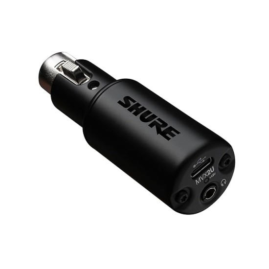 Shure MVX2U XLR-to-USB Digital Interface with Headphone Jack, Integrated Pre-amp with 60dB Gain Control, Zero-Latency Monitoring, 48V Phantom Power, ShurePlus Desktop App, 1m USB-C Cable