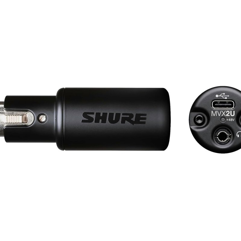 Shure MVX2U XLR-to-USB Digital Interface with Headphone Jack, Integrated Pre-amp with 60dB Gain Control, Zero-Latency Monitoring, 48V Phantom Power, ShurePlus Desktop App, 1m USB-C Cable Shure MVX2U XLR-to-USB Digital Interface with Headphone Jack, Integrated Pre-amp with 60dB Gain Control, Zero-Latency Monitoring, 48V Phantom Power, ShurePlus Desktop App, 1m USB-C Cable