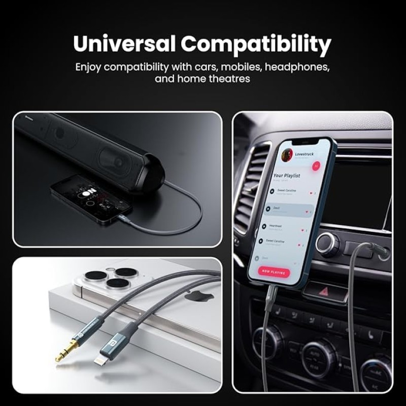 Portronics ikonnect L+ 8Pin to 3.5mm Aux Cable with 1M Length, Nylon Braided, Metal Heads, Gold Plated Connector Compatible with Cars, Mobiles, Headphones & Home Theatres(Black) Portronics ikonnect L+ 8Pin to 3.5mm Aux Cable with 1M Length, Nylon Braided, Metal Heads, Gold Plated Connector Compatible with Cars, Mobiles, Headphones & Home Theatres(Black)