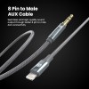 Portronics ikonnect L+ 8Pin to 3.5mm Aux Cable with 1M Length, Nylon Braided, Metal Heads, Gold Plated Connector Compatible with Cars, Mobiles, Headphones & Home Theatres(Black) Portronics ikonnect L+ 8Pin to 3.5mm Aux Cable with 1M Length, Nylon Braided, Metal Heads, Gold Plated Connector Compatible with Cars, Mobiles, Headphones & Home Theatres(Black)