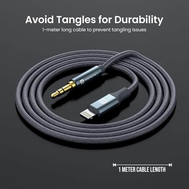 Portronics ikonnect L+ 8Pin to 3.5mm Aux Cable with 1M Length, Nylon Braided, Metal Heads, Gold Plated Connector Compatible with Cars, Mobiles, Headphones & Home Theatres(Black) Portronics ikonnect L+ 8Pin to 3.5mm Aux Cable with 1M Length, Nylon Braided, Metal Heads, Gold Plated Connector Compatible with Cars, Mobiles, Headphones & Home Theatres(Black)